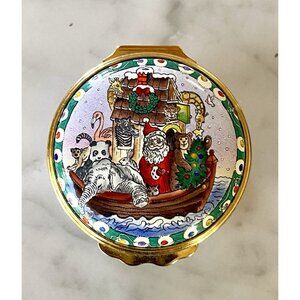 Neiman Marcus Halcyon Christmas 1999 Trinket Box Santa In Noah’s Ark Enamel